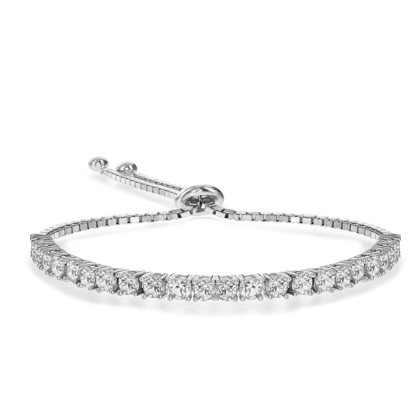 Tennis Bracelet - Bolo Adjustable - Cubic Zirconia - Platinum Plated