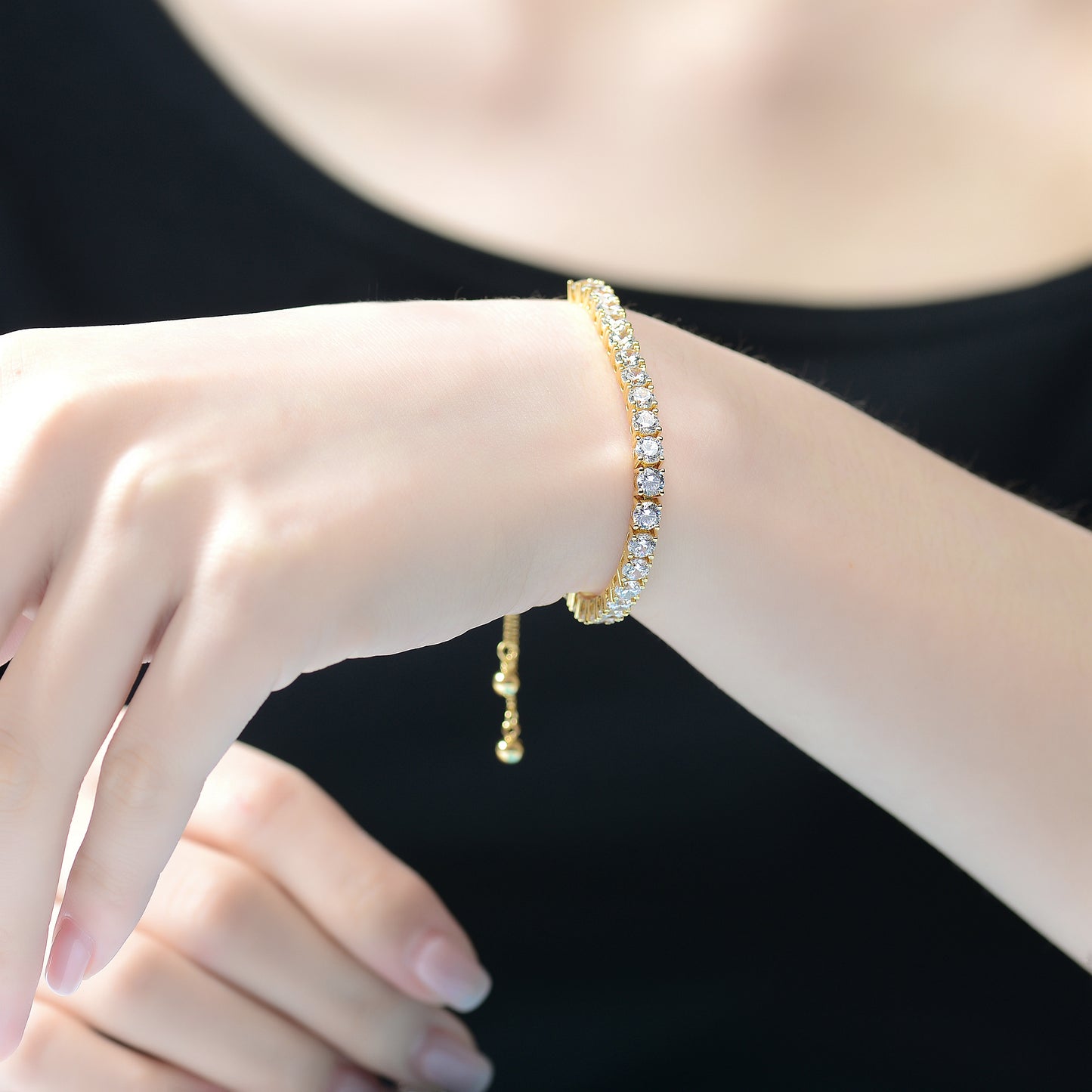 Tennis Bracelet - Bolo Adjustable - Cubic Zirconia - 14K Gold Plated