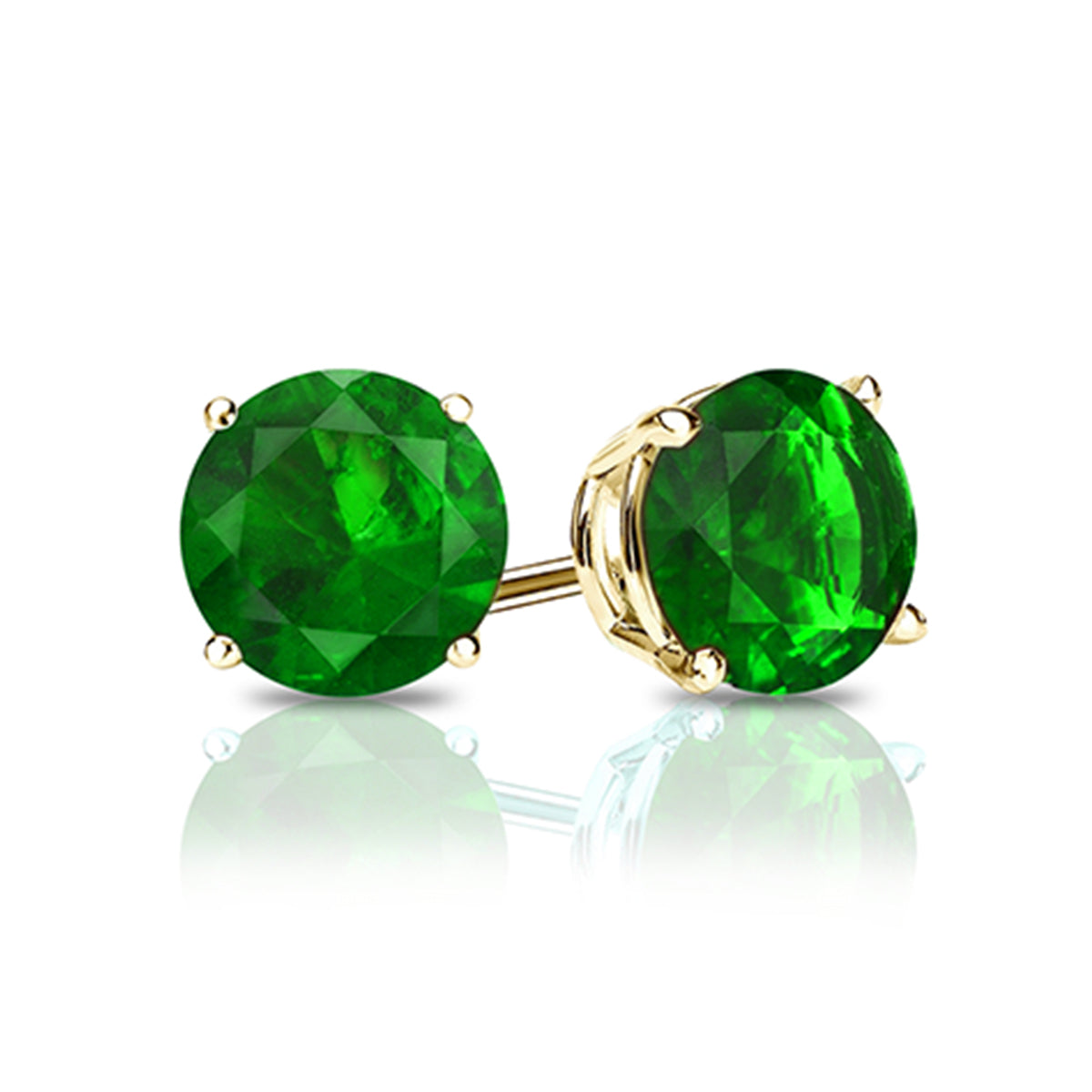 Simulated Emerald Stud Earrings - Cubic Zirconia - 14K Gold Plated