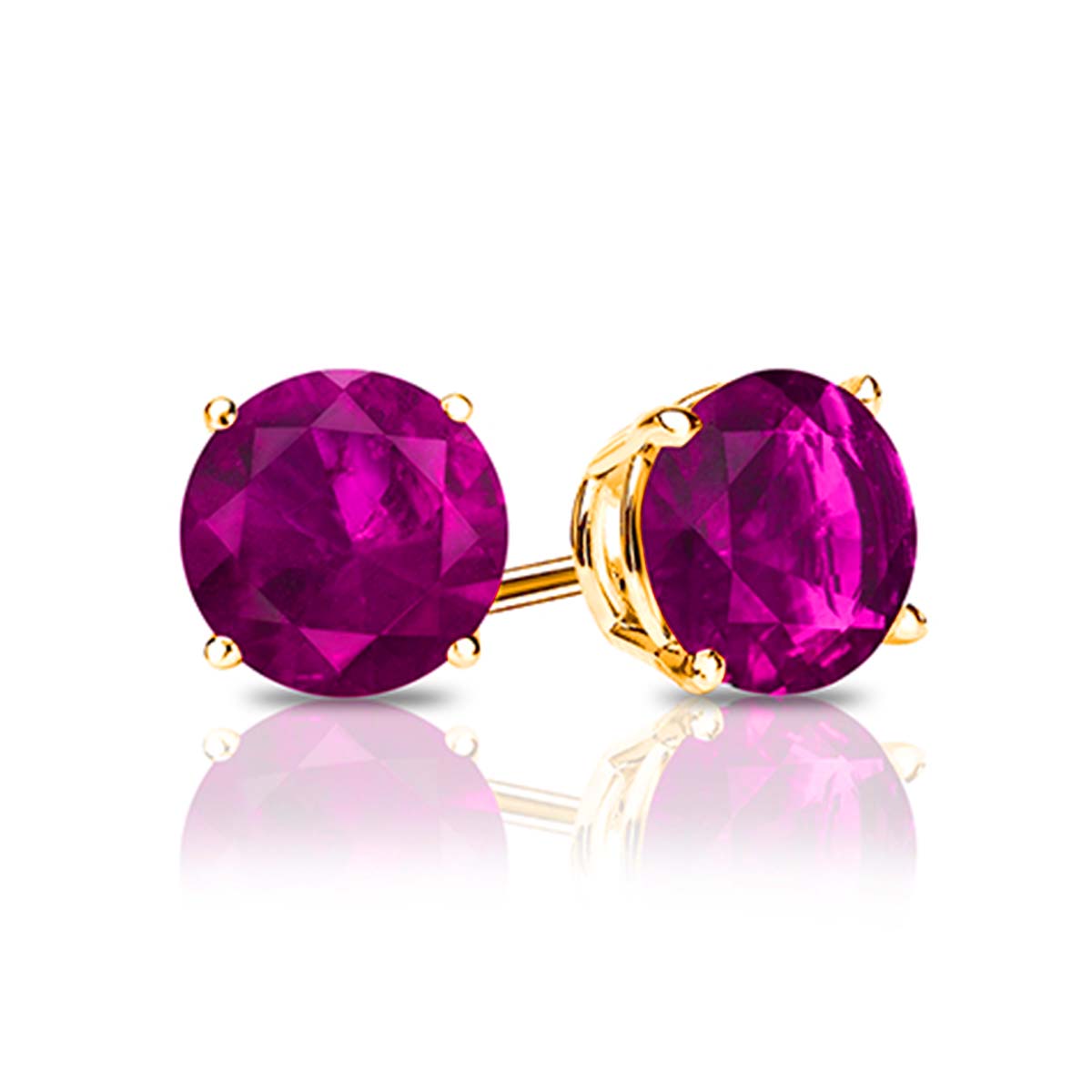 Simulated Ruby Stud Earrings - Cubic Zirconia - 14K Gold Plated