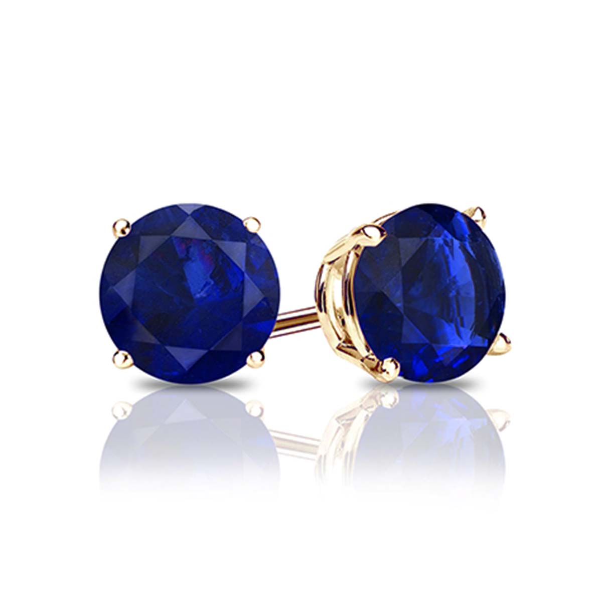 Simulated Blue Sapphire Stud Earrings - Cubic Zirconia - 14K Gold Plated