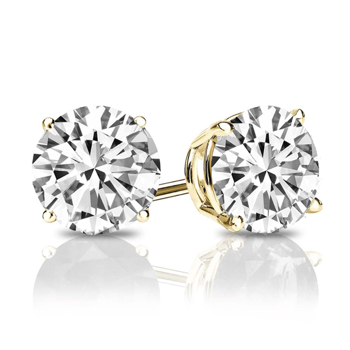 Simulated Diamond Stud Earrings - Cubic Zirconia - 14K Gold Plated