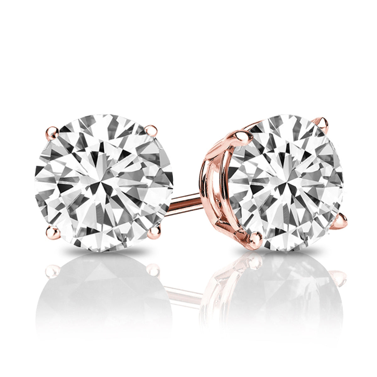 Simulated Diamond Stud Earrings - Cubic Zirconia - 18K Rose Plated