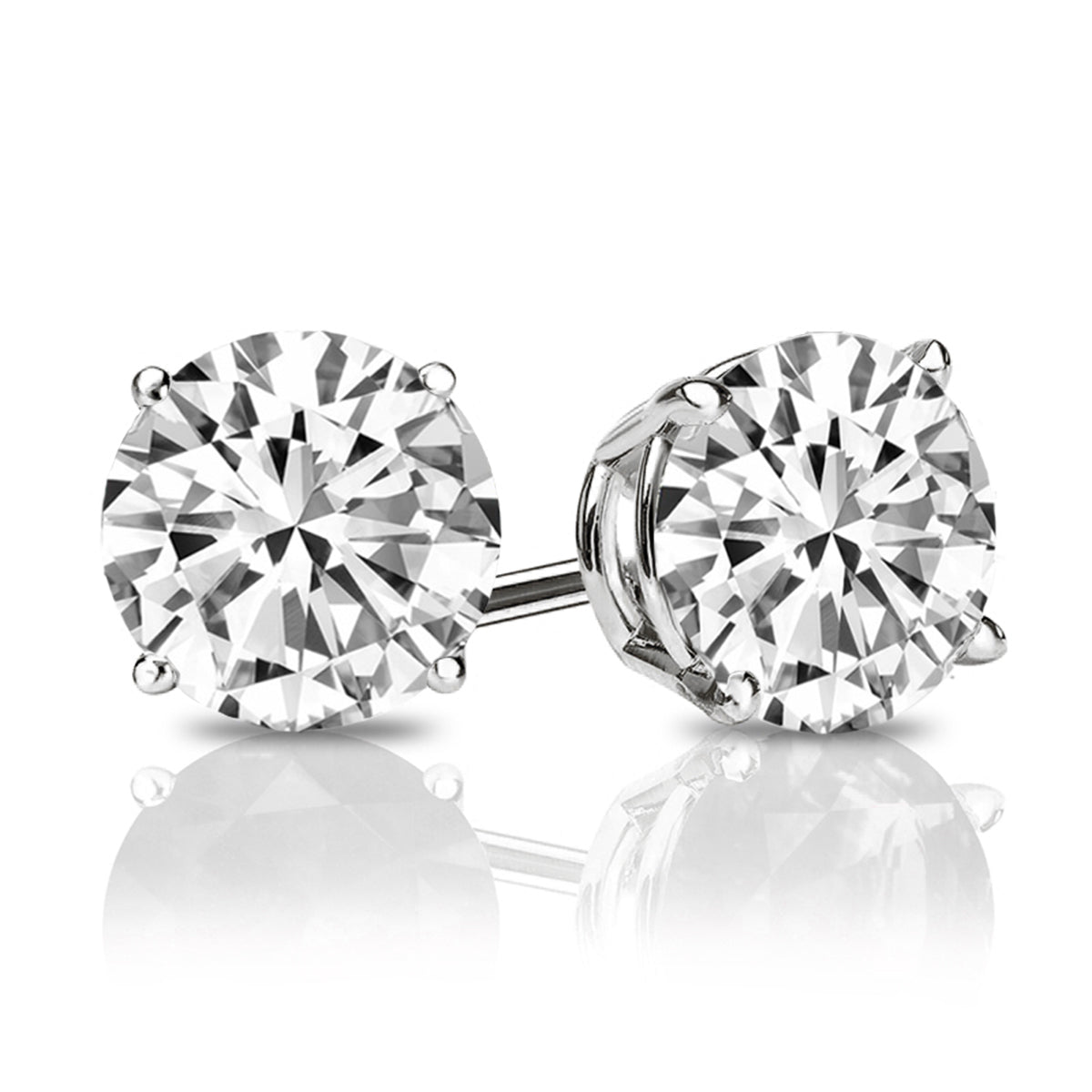 Simulated Diamond Stud Earrings - Cubic Zirconia - Platinum Plated