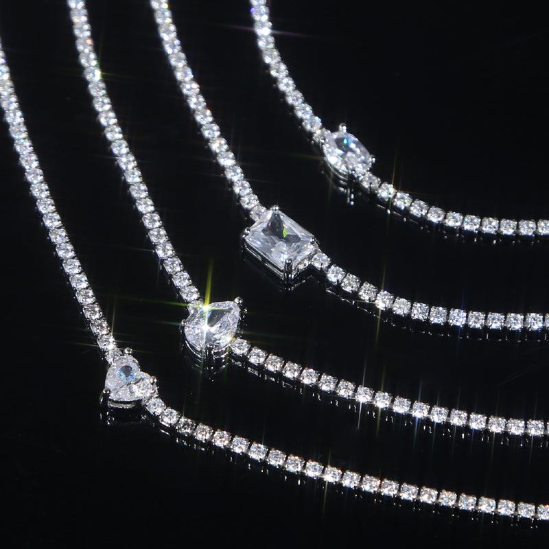DIAMOND TENNIS CHOKER TIMELESS NECKLACE IN OVAL, HEART & PEAR-SHAPE
