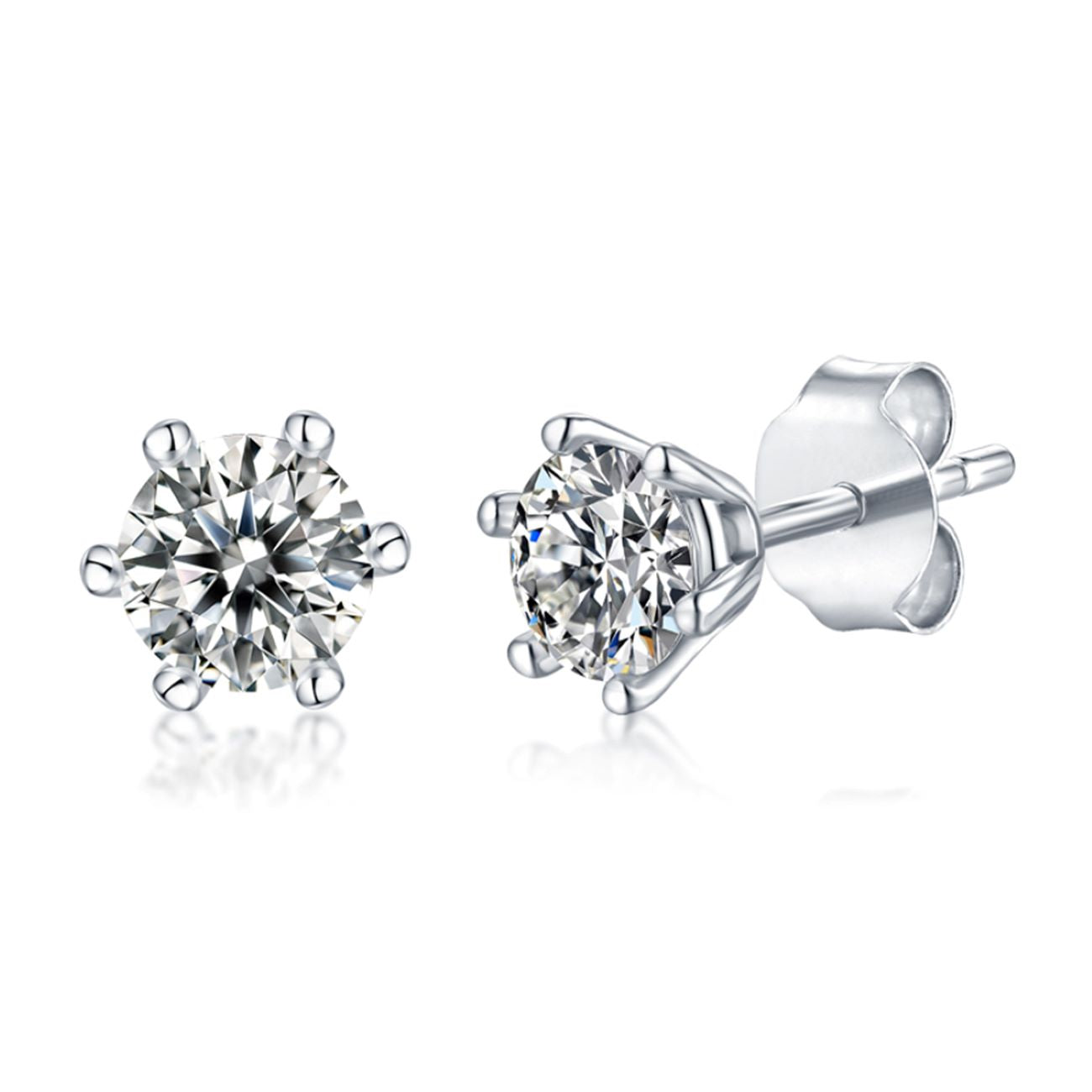 Sterling Silver with 1ctw Lab Created Moissanite Round Solitaire Stud Earrings