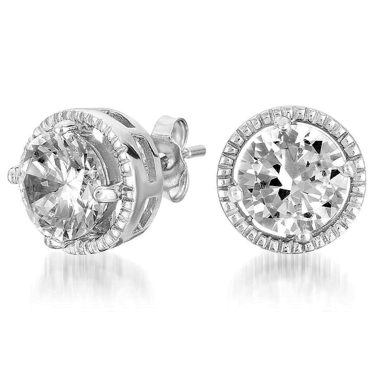 Sterling Silver with 2.40ctw Lab Created Moissanite Round Solitaire Cluster Halo Stud Earrings