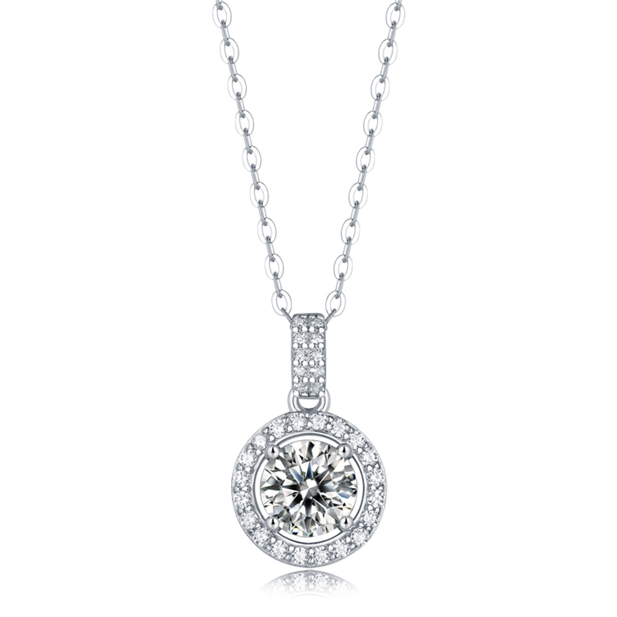 Sterling Silver with 1ctw Lab Created Moissanite Halo Cluster Drop Pendant Necklace