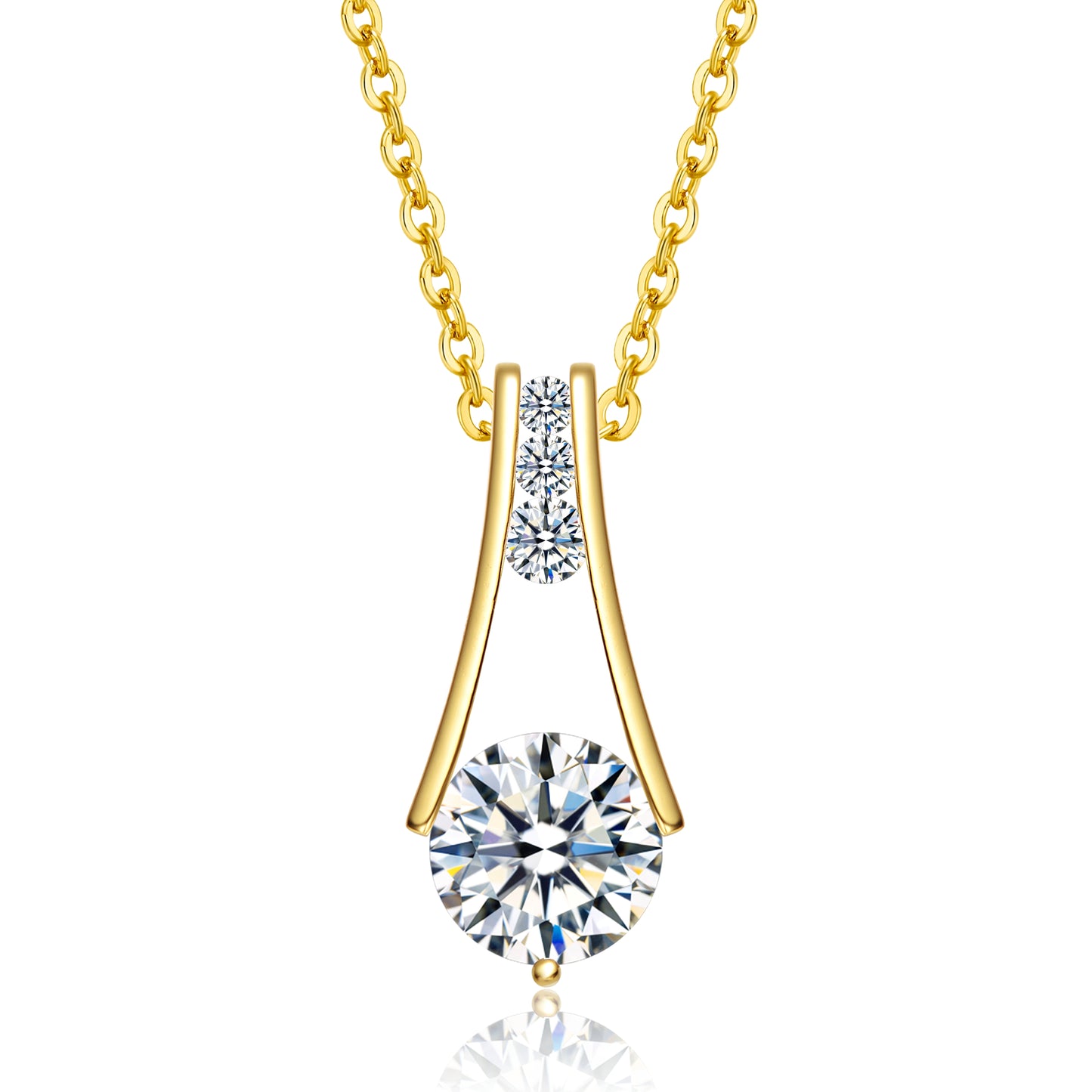 Sterling Silver 14k Yellow Gold Plated with 1.50ctw Lab Created Moissanite Trapeze French Pave Anniversary Pendant Necklace