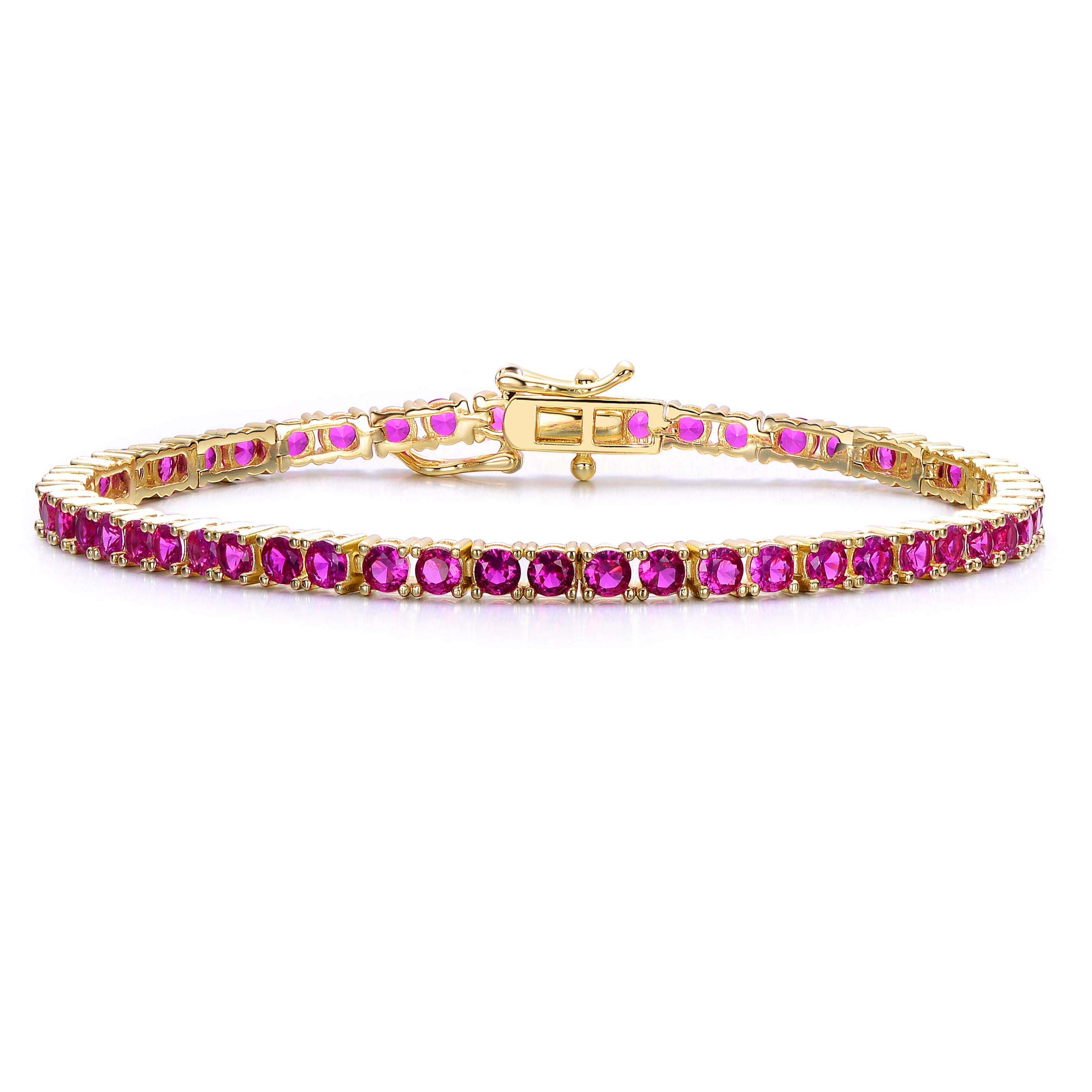 Tennis Bracelet - Cubic Zirconia - Ruby & 14K Gold Plated