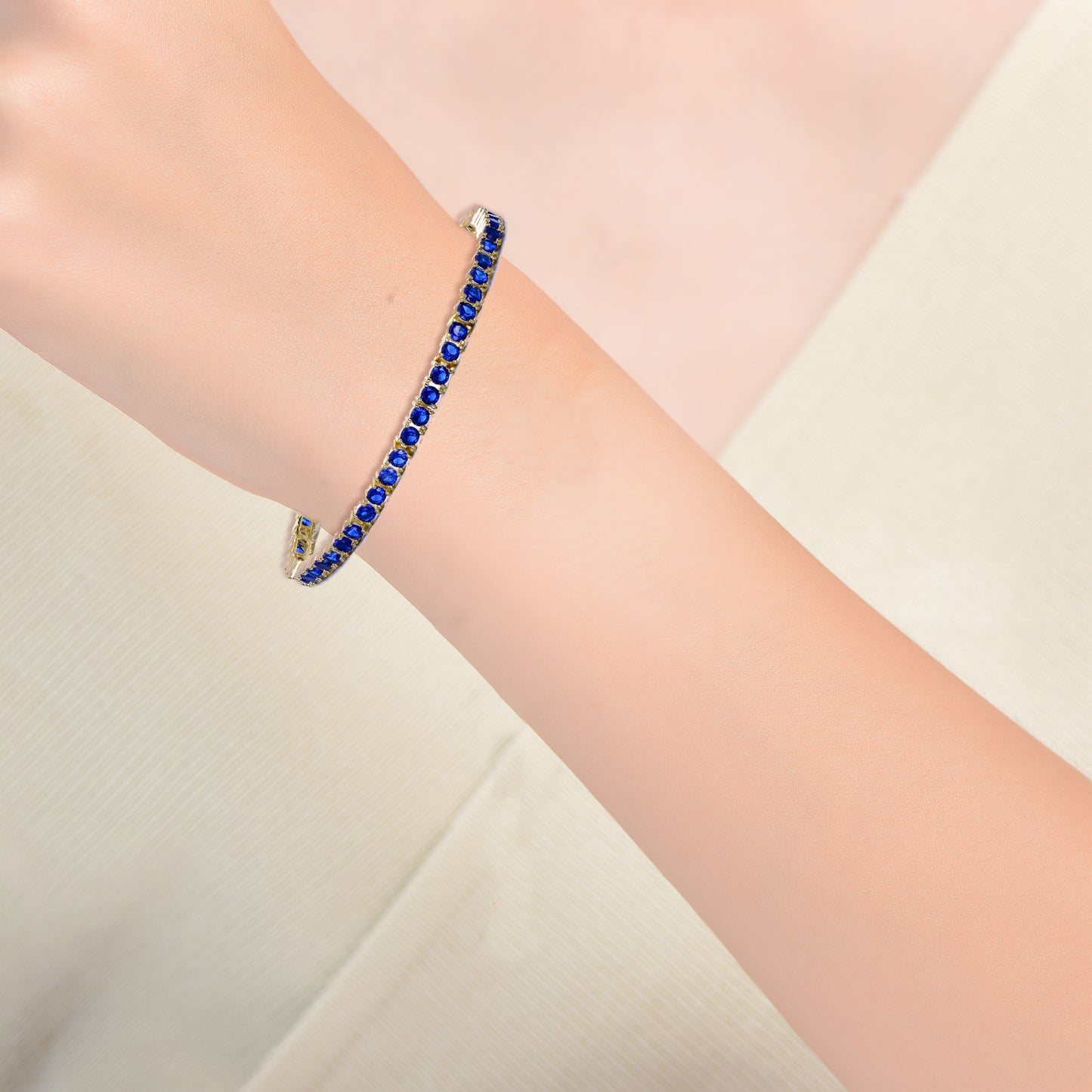 Tennis Bracelet - Cubic Zirconia - Sapphire Blue & 14K Gold Plated