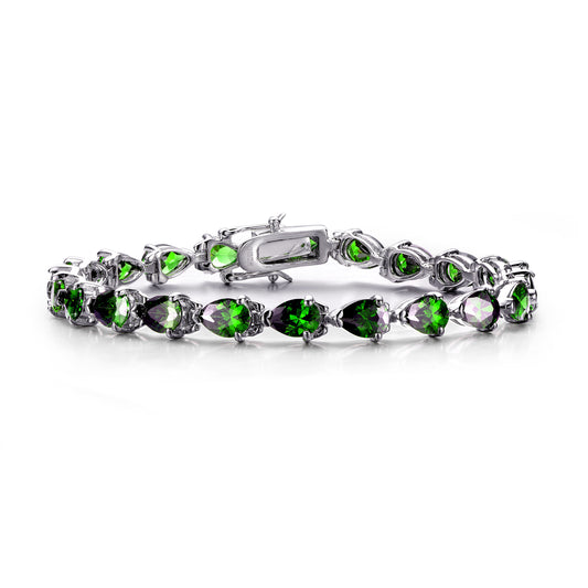 Pear Shape CZ Green Tennis Bracelet