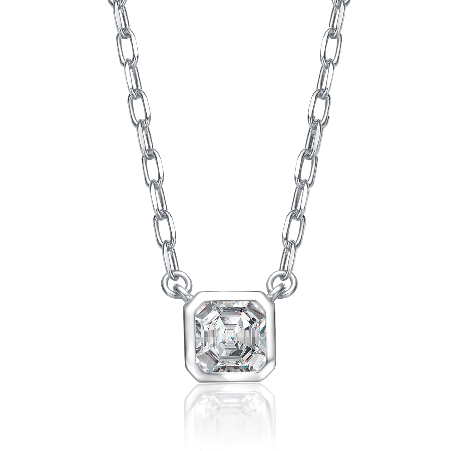 Silver Asscher-Cut Stud Necklace