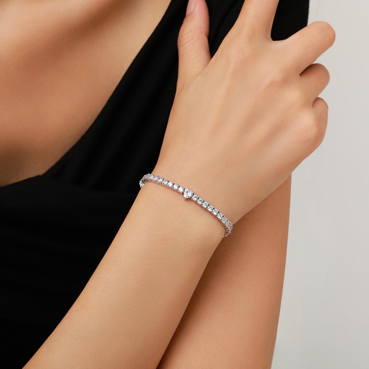 Simulated Diamond Heart Spark Tennis Bracelet