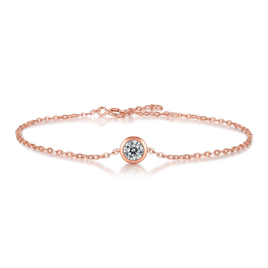 Sterling Silver 18k Rose Gold Plated with 0.50ct Lab Created Moissanite Solitaire Station Charm Adjustable Bracelet