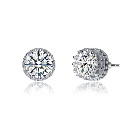 Sterling Silver with 2.40ctw Lab Created Moissanite Solitaire Princess Queen Crown Stud Earrings