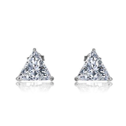 Sterling Silver with 4ctw Lab Created Trillion Triangle Modern Stud Earrings