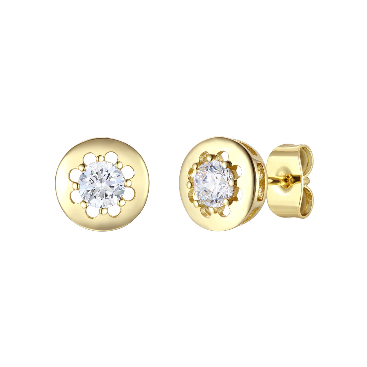 Sterling Silver 14k Yellow Gold Plated with 0.60ctw Lab Created Moissanite Solitaire Modern Bezel Stud Earrings