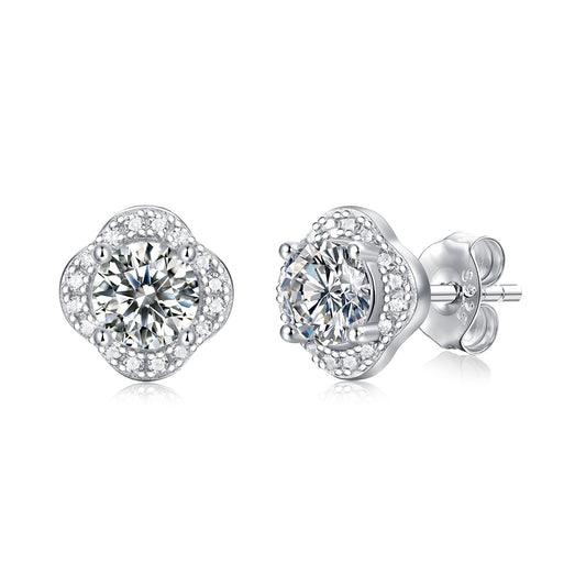 Sterling Silver with 0.50ctw Lab Created Moissanite Round Halo Floral Cluster Stud Earrings