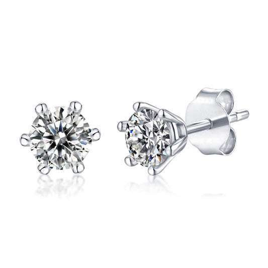 Sterling Silver with 1ctw Lab Created Moissanite Round Solitaire Stud Earrings