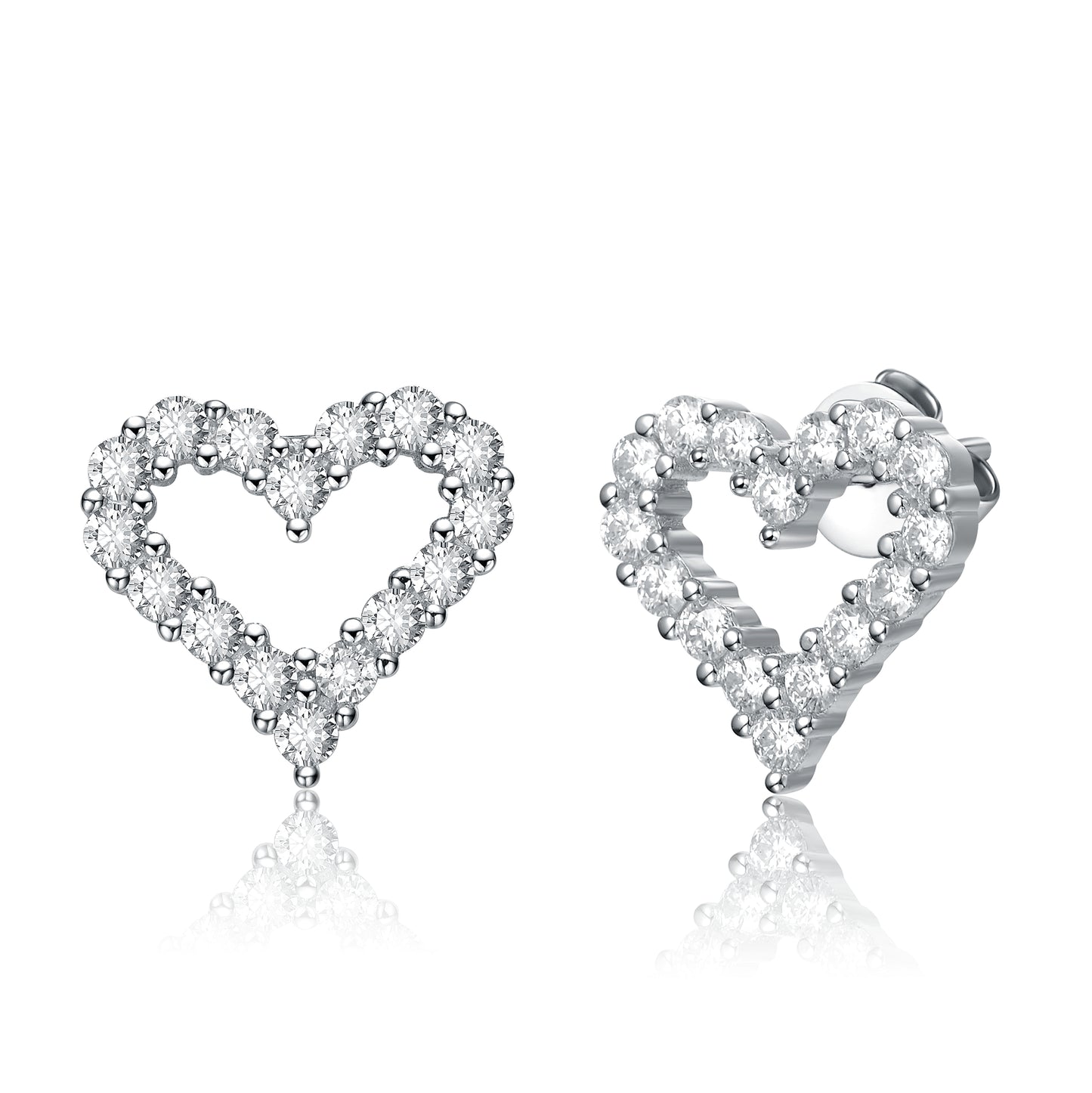 Sterling Silver with 1ctw Lab Created Moissanite French Pave Heart Halo Stud Earrings