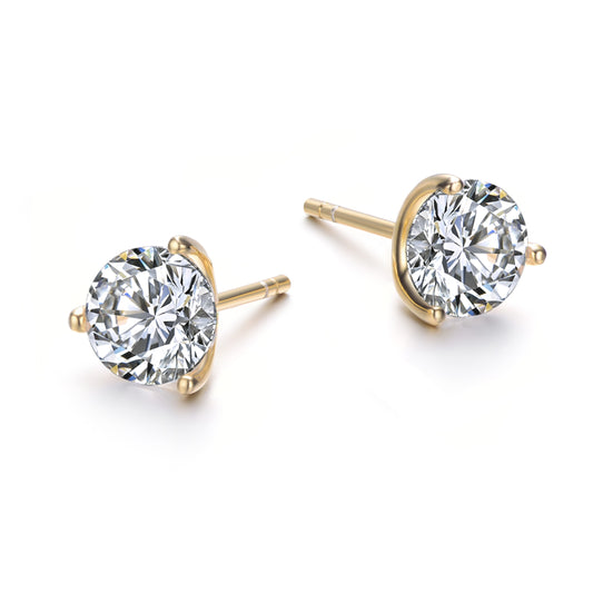 Sterling Silver 14k Yellow Gold Plated with 2.40ctw Lab Created Moissanite 3-Prong Martini Solitaire Stud Earrings