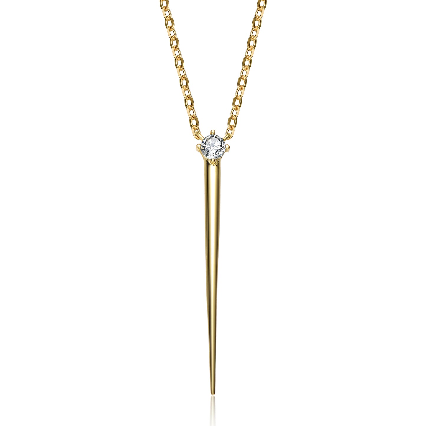 Sterling Silver 14k Yellow Gold Plated 0.10ct Lab Created Moissanite Gothic Spike Pendant Layering Necklace