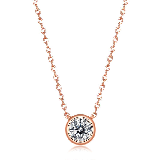 Sterling Silver 18k Rose Gold Plated with 1ct Lab Created Moissanite Round Solitaire Bezel Layering Anniversary Wedding Necklace