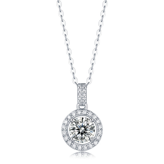 Sterling Silver with 1ctw Lab Created Moissanite Halo Cluster Drop Pendant Necklace