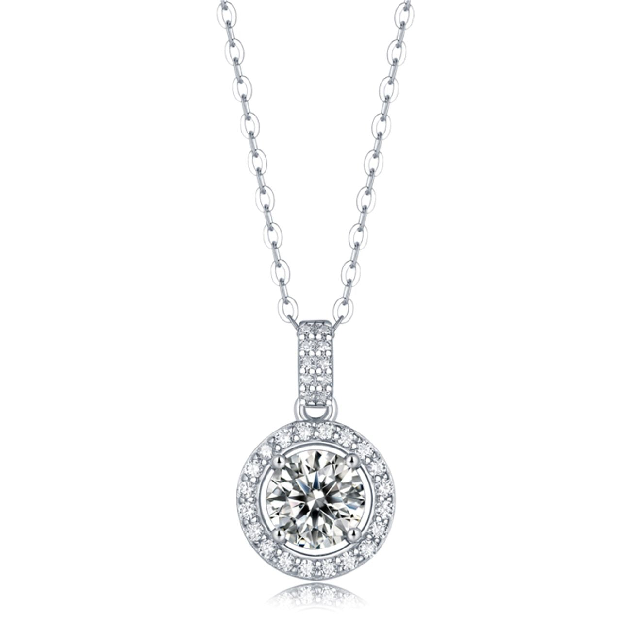 Sterling Silver with 2ctw Lab Created Moissanite Round Halo Cluster Pendant Necklace