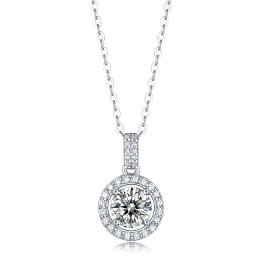 Sterling Silver with 2ctw Lab Created Moissanite Round Halo Cluster Pendant Necklace