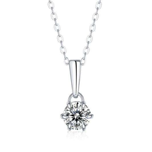 Sterling Silver with 1ct Round Lab Created Moissanite Drop Solitaire Pendant Necklace