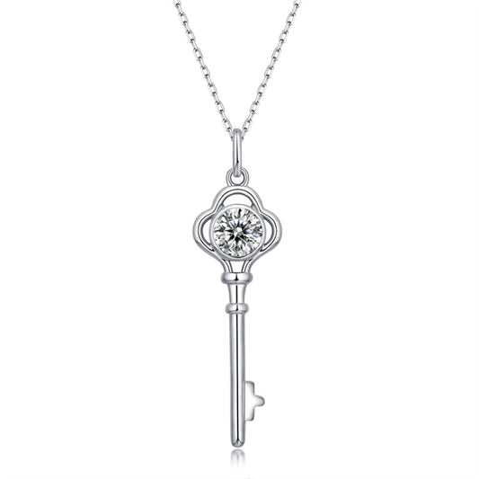 Sterling Silver with 1ctw Lab Created Moissanite Vintage Skeleton Key Pendant Necklace