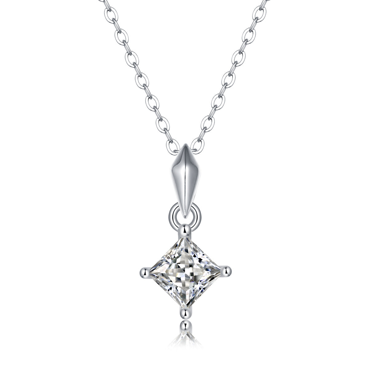 Sterling Silver with 1ctw Lab Created Moissanite Princess Solitaire Pendant Necklace