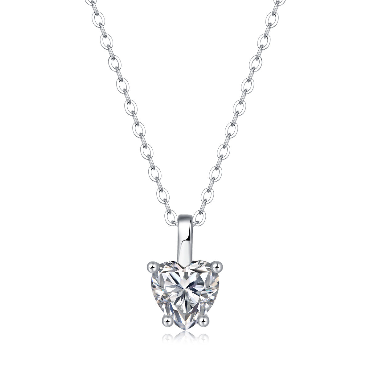 Sterling Silver with 1ct Lab Created Moissanite Heart Solitaire Pendant Necklace