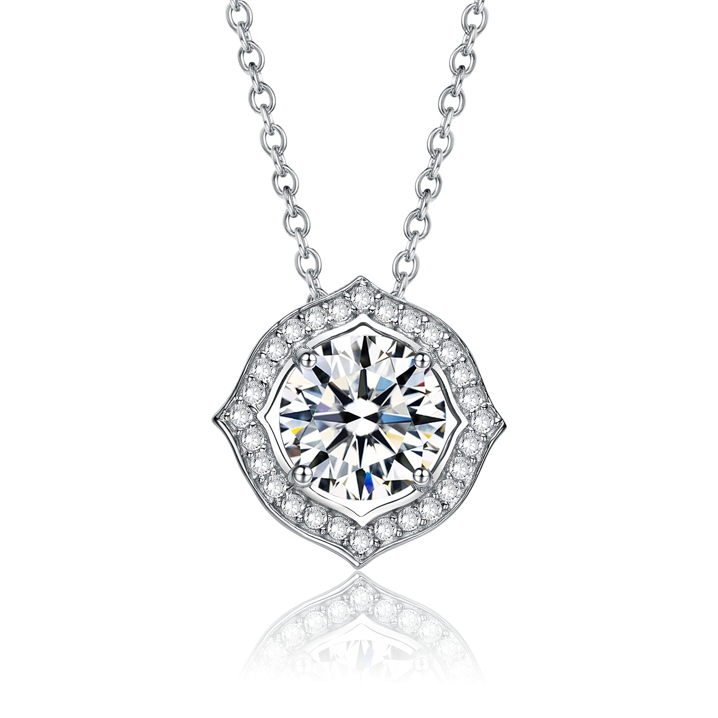 Sterling Silver with 1ctw Lab Created Moissanite Round Halo Vintage Style Pendant Necklace