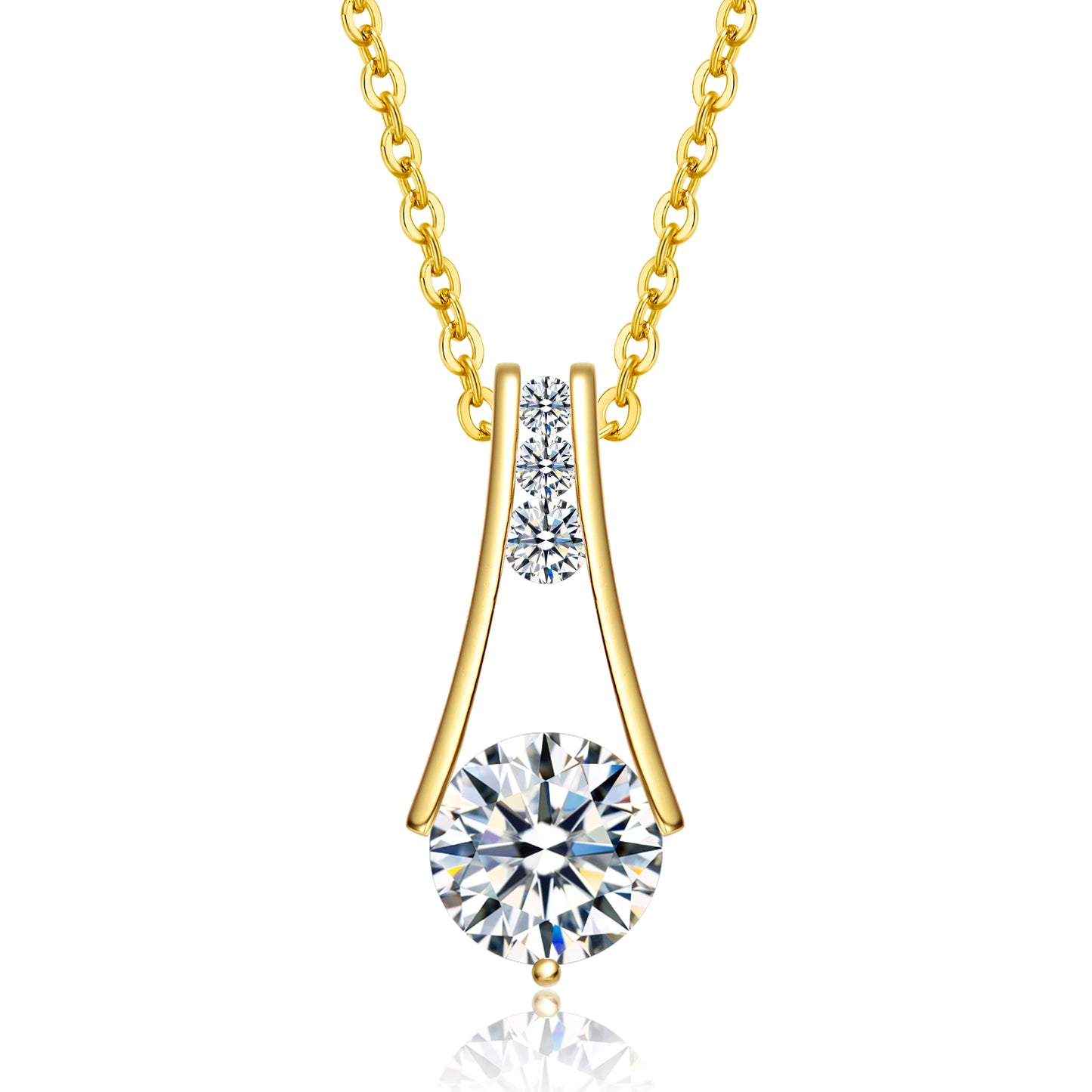 Sterling Silver 14k Yellow Gold Plated with 1.50ctw Lab Created Moissanite Trapeze French Pave Anniversary Pendant Necklace