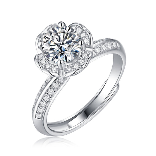 Sterling Silver with 2ctw Lab Created Moissanite Tulip Pave Engagement Adjustable Ring