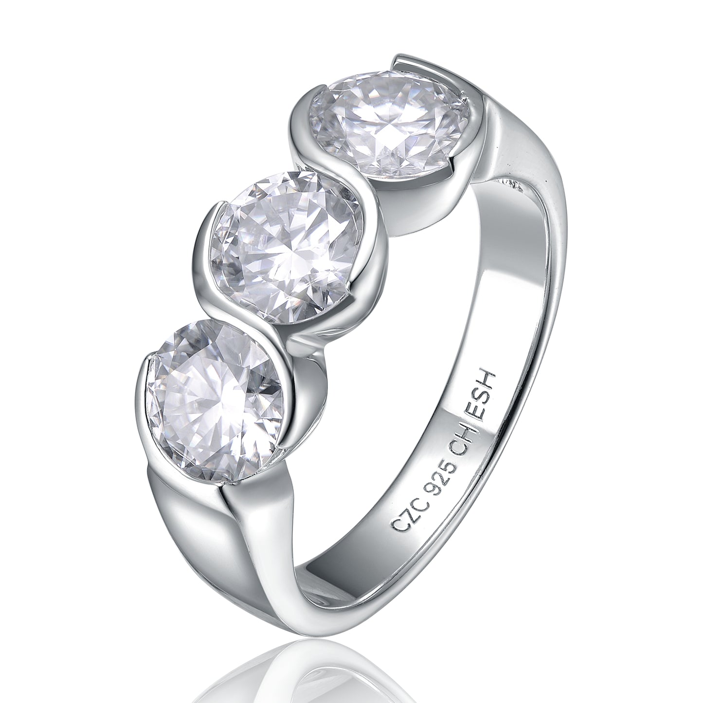 Sterling Silver with 1ctw Lab Created Moissanite 3-Stone Past, Present & Future Engagement Anniversary Promise Ring